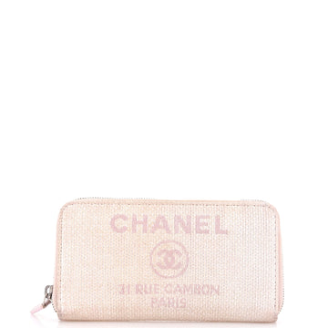 Chanel Deauville Zip Around Wallet Raffia Long