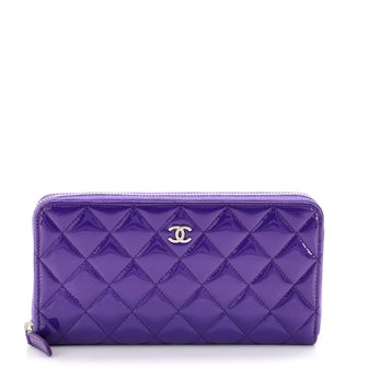 Chanel Zip Around Wallet Quilted Patent Long