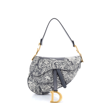 Christian Dior Toile De Jouy Saddle Bag Embroidered Canvas Medium