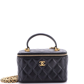 Chanel Classic Top Handle Vanity Case with Chain Quilted Lambskin Small