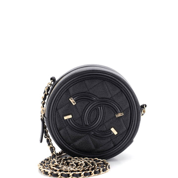 Chanel Filigree Round Clutch with Chain Quilted Caviar Mini