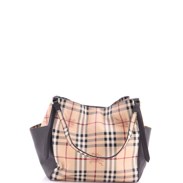 Burberry Canterbury Panels Tote Haymarket Coated Canvas and Leather Small