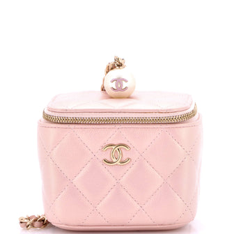 Chanel Classic Pearl Vanity Case with Chain Quilted Caviar Mini