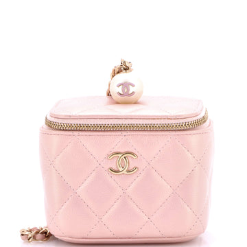 Chanel Classic Pearl Vanity Case with Chain Quilted Caviar Mini