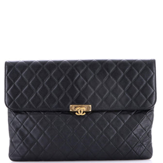 Chanel Golden Class O Case Clutch Quilted Caviar Large