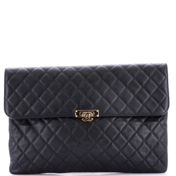 Chanel Golden Class O Case Clutch Quilted Caviar Large