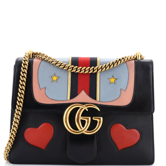Gucci Web Heart GG Marmont Chain Shoulder Bag Leather Medium