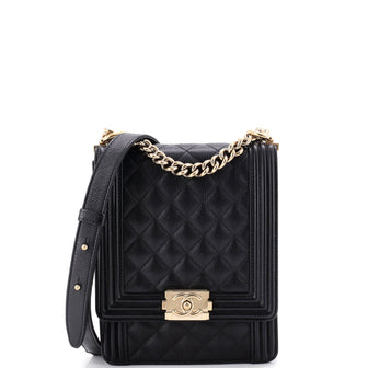 Chanel North South Boy Flap Bag Quilted Caviar Small