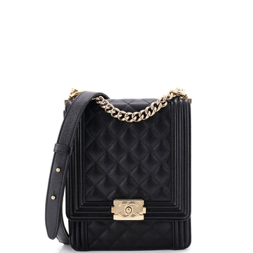 Chanel North South Boy Flap Bag Quilted Caviar Small