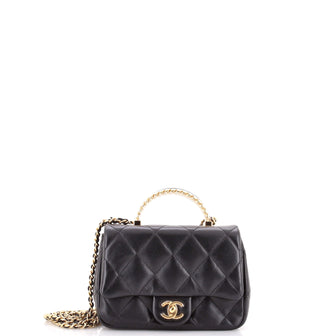 Chanel Resin Chain Top Handle Flap Bag Quilted Lambskin Small
