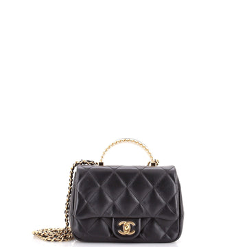 Chanel Resin Chain Top Handle Flap Bag Quilted Lambskin Small