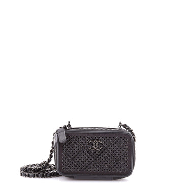 Chanel So Black Zip Around Vanity Clutch with Chain Crystal Embellished Satin with Leather