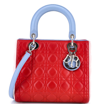 Christian Dior Tricolor Lady Dior Bag Cannage Quilt Lambskin Medium