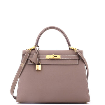 Hermes Kelly Handbag Grey Epsom with Gold Hardware 28