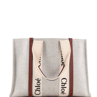 Chloe Woody Tote Canvas with Leather Large