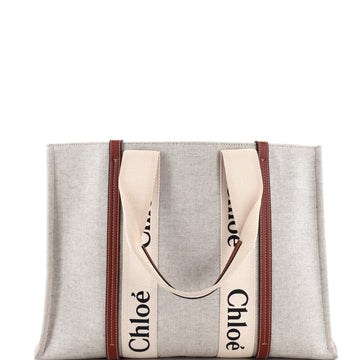 Chloe Woody Tote Canvas with Leather Large