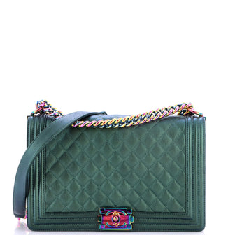 Chanel Boy Flap Bag Quilted Iridescent Goatskin New Medium