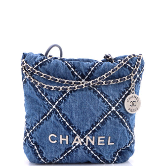 Chanel 22 Chain Hobo Quilted Stitched Denim Mini