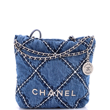 Chanel 22 Chain Hobo Quilted Stitched Denim Mini
