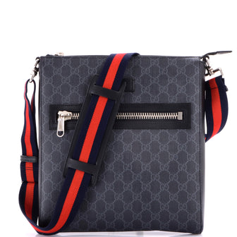 Gucci Web Strap Front Zip Messenger Bag GG Coated Canvas Medium