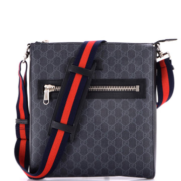 Gucci Web Strap Front Zip Messenger Bag GG Coated Canvas Medium