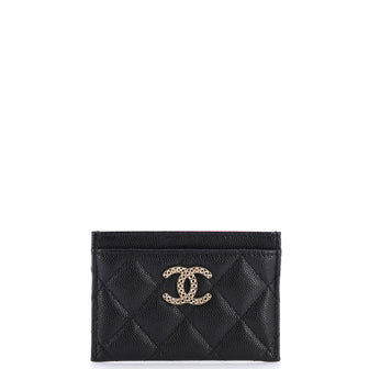 Chanel Textured CC Card Holder Quilted Caviar