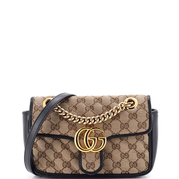Gucci GG Marmont Flap Bag Diagonal Quilted GG Canvas with Leather Mini