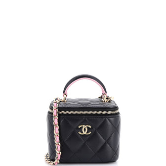 Chanel Classic Top Handle Vanity Case with Chain Quilted Lambskin Mini