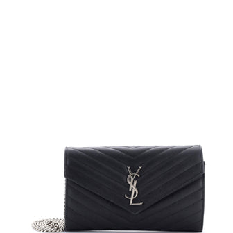 Saint Laurent Classic Monogram Wallet on Chain Matelasse Chevron Leather Medium