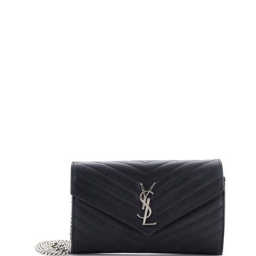 Saint Laurent Classic Monogram Wallet on Chain Matelasse Chevron Leather Medium