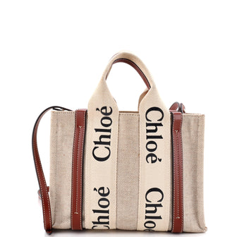 Chloe Woody Tote Canvas with Leather Small