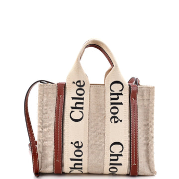Chloe Woody Tote Canvas with Leather Small