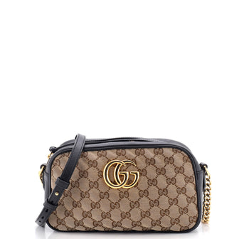 Gucci GG Marmont Shoulder Bag Diagonal Quilted GG Canvas with Leather Small