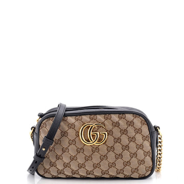 Gucci GG Marmont Shoulder Bag Diagonal Quilted GG Canvas with Leather Small