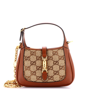 Gucci Jackie 1961 Chain Hobo Crystal Embellished GG Canvas Mini