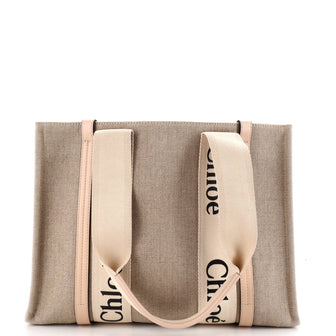 Chloe Woody Tote Canvas with Leather Medium