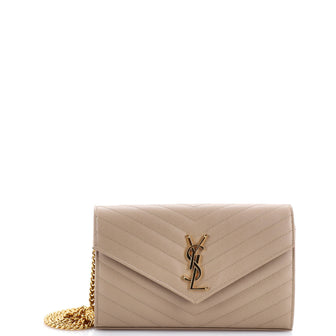 Saint Laurent Classic Monogram Wallet on Chain Matelasse Chevron Leather Medium