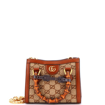 Gucci Diana NM Bamboo Handle Tote Crystal Embellished GG Canvas Mini