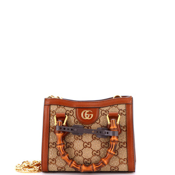 Gucci Diana NM Bamboo Handle Tote Crystal Embellished GG Canvas Mini