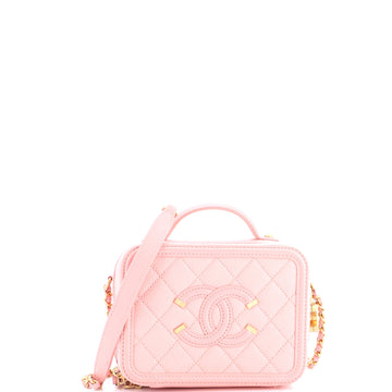 Chanel Filigree Vanity Case Quilted Caviar Small