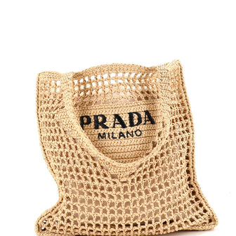 Prada Triangle Logo Open Tote Raffia