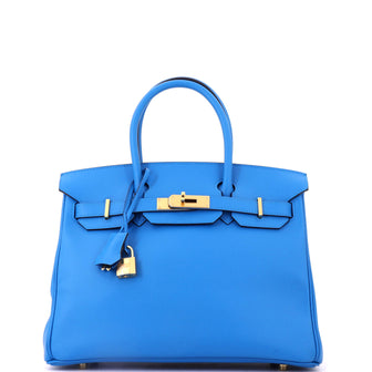 Hermes Birkin Handbag Blue Epsom with Gold Hardware 30