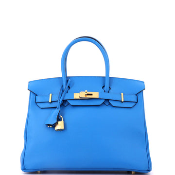 Hermes Birkin Handbag Blue Epsom with Gold Hardware 30