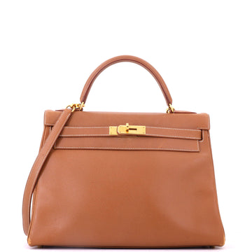 Hermes Kelly Handbag Brown Courchevel with Gold Hardware 32