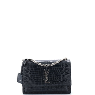 Saint Laurent Sunset Crossbody Bag Crocodile Embossed Leather Medium