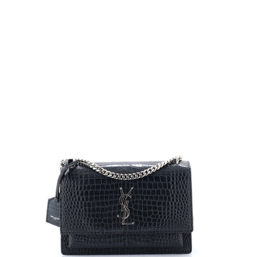 Saint Laurent Sunset Crossbody Bag Crocodile Embossed Leather Medium