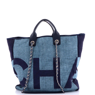 Chanel Deauville Logo Shopping Tote Printed Raffia Large