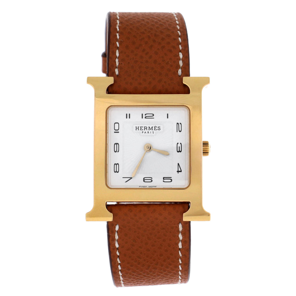 Hermes Heure H Quartz Watch Plated Metal and Leather 30 431266