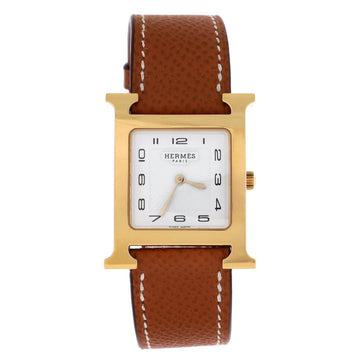 Hermes Heure H Quartz Watch Plated Metal and Leather 30