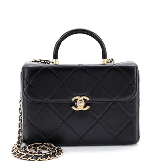 Chanel CC Top Handle Flap Vanity Case Quilted Shiny Aged Calfskin Small